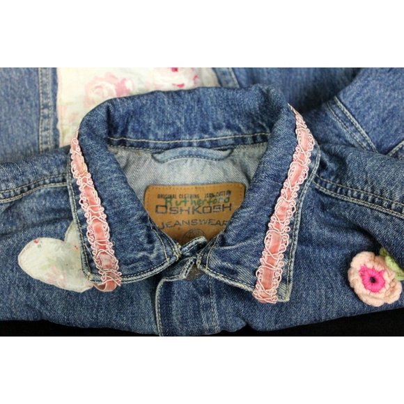 OshKosh B'Gosh Girls Sz 6 Denim Jean Jacket Customize Floral Patches HandPainted - Picture 8 of 12